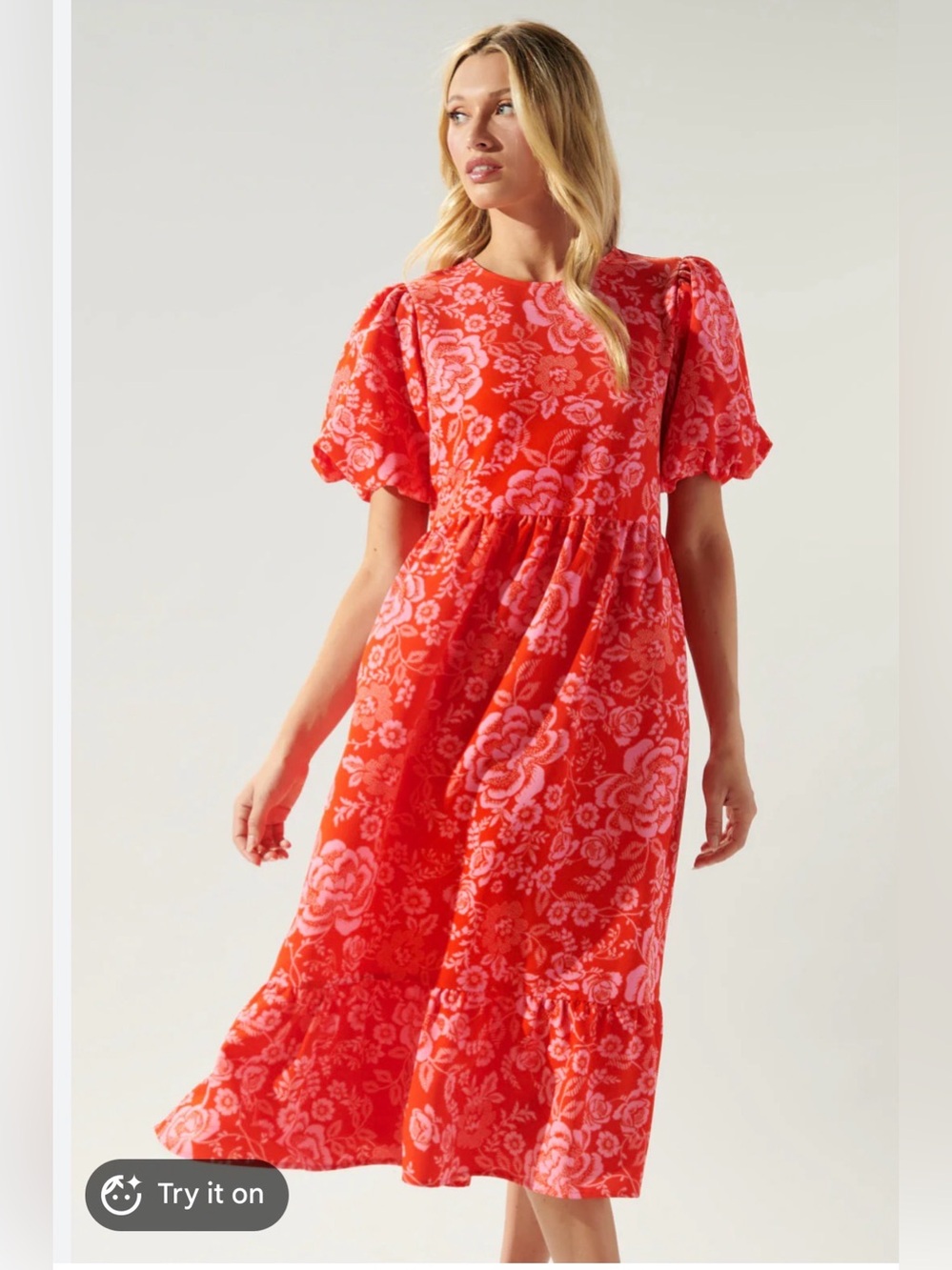Sugarlips Red and Pink Floral Midi Dress